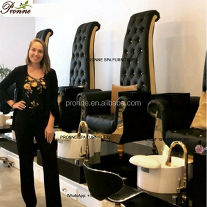 Nail <span class=keywords><strong>lounge</strong></span>-sillas de pedicura doradas y negras, estilo barroco, con bol para pedicura - Product Image 6
