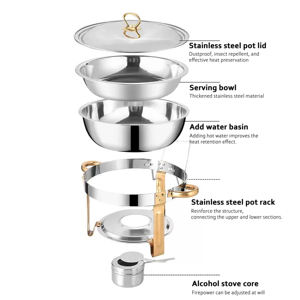 Casserole isotherme de luxe, chauffe-plats circulaire à alcool, argent, capacité de 9 L, maintien au chaud pendant 12 heures, pour les fêtes, design moderne et nouveau - Product Image 1