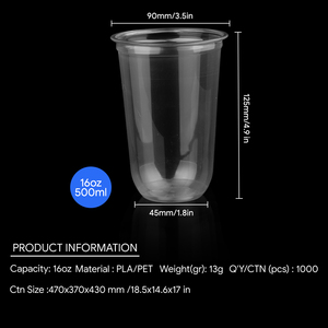 Vasos de Plástico Transparente con Logotipo Impreso Personalizado, con Tapas, de Pared Simple, PLA-90U, Calibre 12/16/24 oz, Vasos para Bebidas Frías, Diámetro 90 mm - Product Image 2