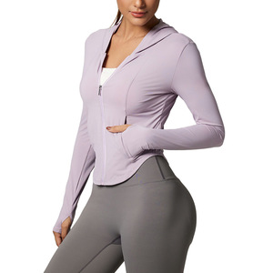Summer Women's Slim Fit <strong>Ice</strong> Silk Breathable UPF50+ Rash <strong>Guard</strong> Anti UV Zip-up Nylon Spandex Fabric Jacket with Hood Armhole - Product Image 3