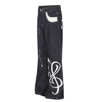 Pantalon en jean style High Street pour homme et femme, motif brodé en cuir, coupe évasée, couleur denim originale