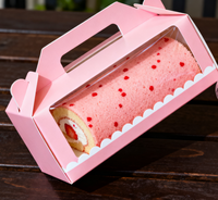 Carton personnalisé recyclé rose Boîte à gâteau suisse en rouleau Boîte d'emballage coulissante pour dessert au four