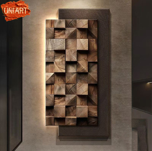 UNIART Premium 3D Relief Sandstone Minimalista LED Luminous Interior Geométrica De Madeira <span class=keywords><strong>Wall</strong></span> Art para Home Hotel Corredor Pendurado - Product Image 1