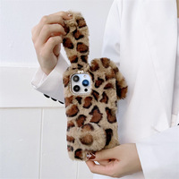 Étui de téléphone portable en tissu moelleux antichoc avec motif de lapin léopard mignon pour 17 Pro Max