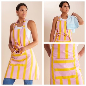 Pink Lemonade Stripes Polyester Professional Cooking Apron Bib Custom Logo <b>Label</b> Chef Designed <b>Kitchen</b> Pockets Custom Colors - Product Image 2