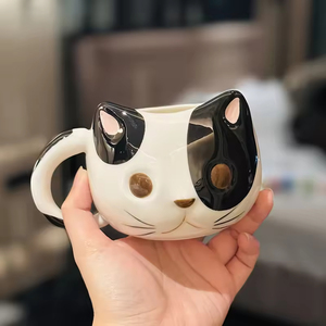 Chinese Factory Hand Drawn Cartoon <b>Cat</b> Shaped Eco-Friendly Reusable Ceramic Mugs for Back to School - Product Image 4