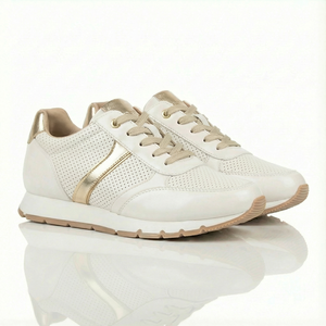 Zapatillas Deportivas Casuales Blancas Perforadas para Mujer <span class=keywords><strong>con</strong></span> Detalles Dorados, Zapatillas Deportivas Casuales Blancas Transpirables para Mujer, Zapatos Cómodos para Todo el Día - Product Image 1