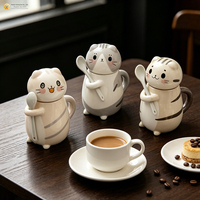 Mug en céramique 3D personnalisé avec impression, série cadeau, motif chat mignon, avec cuillère, pour marque privée, vente en gros