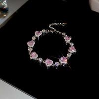 Bracelets de luxe en zircon scintillant, chaîne et maillons, avec cœur rose entièrement serti de diamants, bijoux de mariage tendance et personnalisés pour femmes et jeunes filles