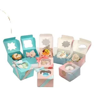 IMEE Hồng Đỏ Giáng Sinh Năm Mới Đầy Màu Sắc Nhỏ Cupcake Box 1 Piece Donut Kẹo Cookie Biscuit Bánh Hộp Thực Phẩm Có Cửa Sổ