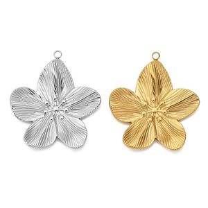 Pendentif Fleur en Acier Inoxydable Plaqué Or à Cinq Pétales, Composant de Bijoux pour la Fabrication de Boucles d'Oreilles et Colliers DIY, Vente en Gros - Product Image 5
