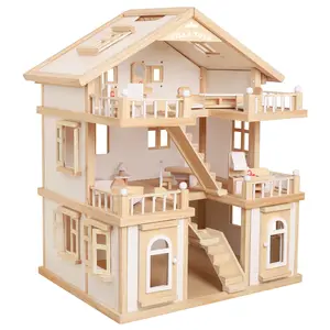 2022 Wooden Children's Doll House Toy Large Villa Play House Furniture Toys Wooden Toy House