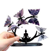 Juego de Alas de Mariposa de Cristal al por Mayor, Artesanía de Cristal de Alta Calidad, Modelo de Piedra Feng Shui Hecho a Mano Natural para Uso Decorativo