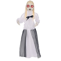 Décoration d'Halloween Horreur Fantôme Féminin en Coton et Plastique, Lumineuse et Sonore, à Capteur LED Électrique, à Suspendre, pour l'Intérieur, Effet Effrayant et Effet de Salle de Prières
