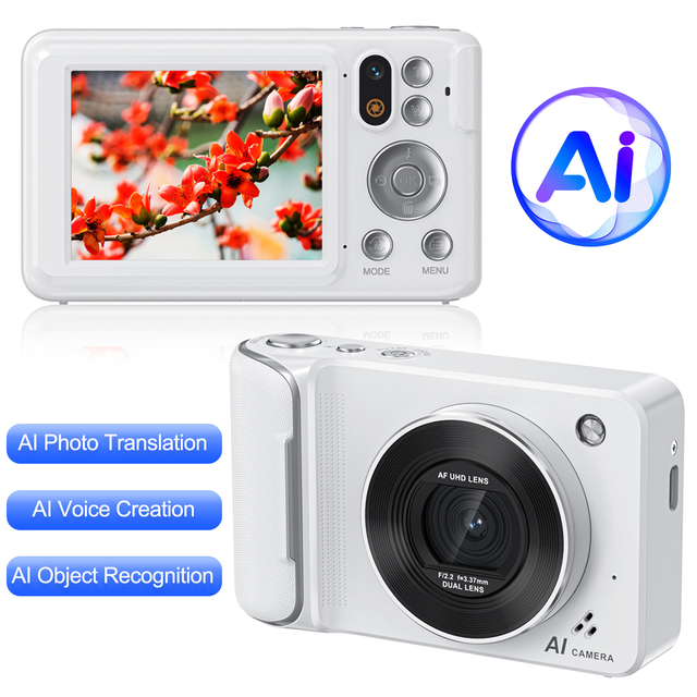 AI Camera 64MP 4K 16x Zoom Photo Translation Voice Creation Compact Portable CMOS Touch Screen Smart Face Digital Camera