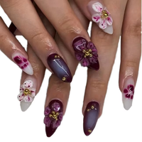 Fait à la main 10 pièces ABS matériel presse-sur faux ongles conception d'amande modèle à la mode personnalisé fleur sculpture doigts