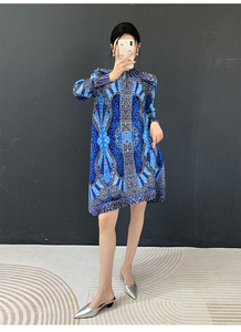 Vestido Maxi Caftán Africano de Moda con Estampado Floral, Estilo Miyake Plisado, Cuello y Manga Larga, Tallas Grandes, Cintura Natural, para Mujer Occidental - Product Image 6