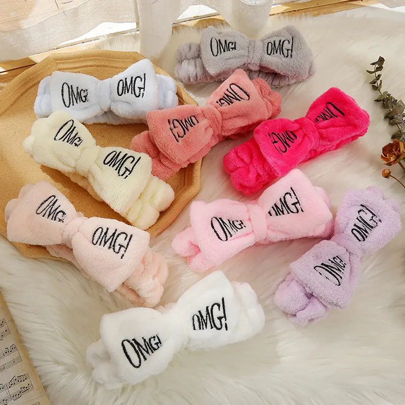 Hot販売SHOWER MAKEUP SPA Coral Fleece Elastic Bowknot Handband