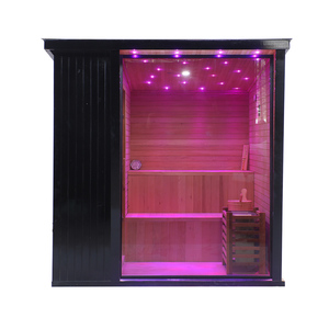 Sauna Exterior para 4 Personas ETL, Sauna <span class=keywords><strong>de</strong></span> Jardín <span class=keywords><strong>de</strong></span> Lujo en Madera <span class=keywords><strong>de</strong></span> Cedro Rojo con Calefactor Eléctrico y Puerta <span class=keywords><strong>de</strong></span> Vidrio Panorámica - Product Image 3