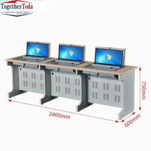 Table de conférence moderne motorisée avec support de moniteur relevable, en érable blanc, pour salle informatique, salle multimédia, salle de formation - Product Image 4