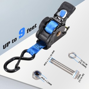 Correas de trinquete retráctiles de 1 pulgada x 9 pies para amarre de popa de embarcaciones, autoajustables, montables en remolque, con tornillos para barco - Product Image 2