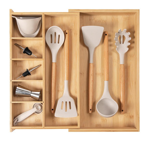 Bamboo Drawer Organizer <b>Storage</b> <b>Box</b> Rectangular Space Saving <b>Kitchen</b> Utensil Holder Desktop Organizer 18L Capacity - Product Image 1