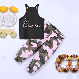 2023 fashion toddler girls clothing sets halter pants tuta per bambini new casual letter vest camouflage pant due pezzi girl set - Product Image 3