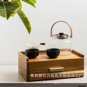 Wooden <b>Tea</b> Storage <b>Box</b> With Drawer Compartmentalized Organizer For <b>Tea</b> Bags Coffee Bags Desktop Use - Product Image 4