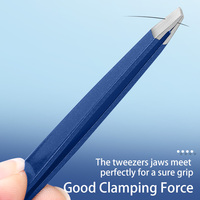 4 Uds pinzas de extensión de pestañas de acero inoxidable azul OEM juego de pinzas de cejas de precisión de cabeza plana puntiaguda inclinada