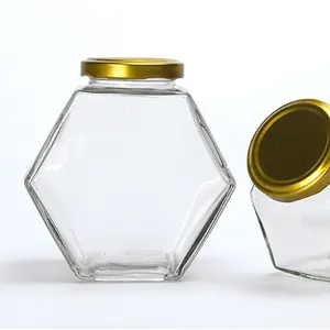 Groothandel Goedkope Glas Honing Jar Zeshoekige Glazen Pot Glazen Fles Opslag