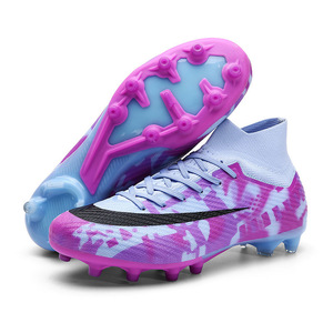 Chaussures de football montantes professionnelles pour hommes, bleu et or, crampons FG AG, vente en gros, chaussures de sport personnalisées pour l'entraînement et les matchs - Product Image 5