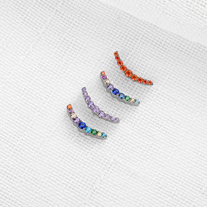 G23 <b>Titanium</b> Alloy Zircon Curved <b>Stud</b> Earrings Colorful Channel Setting Everyday Wear - Product Image 4