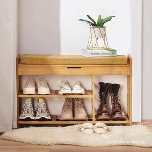Bamboo Shoe Rack 2 Layer <b>Storage</b> Bench Modern Design For Entryway With <b>Cushion</b> Top - Product Image 3