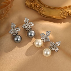 Pendientes de Botón Modernos y Elegantes para Mujer, Diseño Personalizado, Color Gris Cáñamo, Flor, Circonita, Perla, Accesorios para las Orejas - Product Image 6