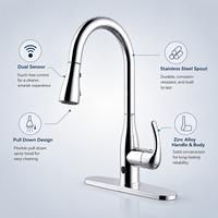 Robinet de cuisine intelligent à double capteur, mitigeur de lavabo automatique sans contact avec bec en acier inoxydable