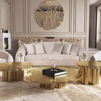 Ensemble de tables basses de luxe en acier inoxydable, design moderne, tables gigognes, meubles en métal miroir pour villa