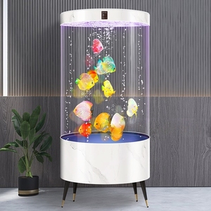 Aquarium cylindrique intelligent sur pied pour poissons rouges, avec filtration automatique et faible changement d'eau, en verre, pour salon - Product Image 3