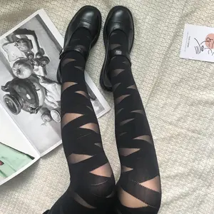 Velsatis kadın moda bağbozumu seksi bandaj ipek çorap baskılı dikişsiz külotlu çorap