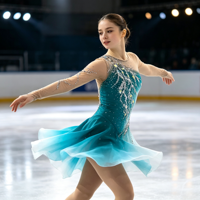 Robe de patinage artistique dégradé turquoise avec strass, manches longues en maille, costume de performance pour enfants et adultes, tenue de compétition