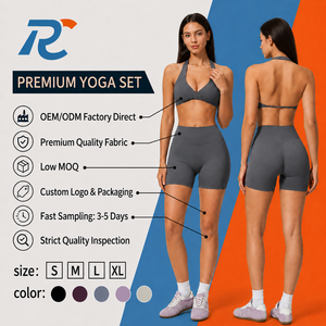 Women's Premium Seamless Activewear Set Halter Neck Sports Bra High Waist Shorts Yoga Fitness Wear