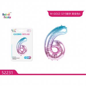 Ballon en Mylar dégradé Peiyong de 32 pouces, numéro 6, modèle 52231, pour fêtes et événements - Product Image 1