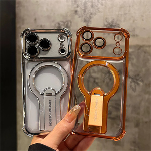 เคสโทรศัพท์ใสแบบมีแม่เหล็กเคลือบไฟฟ้าสำหรับ iPhone 17 16 15 Pro Max พร้อมขาตั้ง ปรับระดับได้ ป้องกันเลนส์กล้อง - Product Image 2