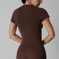 Camiseta Deportiva de Manga Corta para Mujer, Cuello Redondo, Alta Elasticidad, Sin Costuras, para Yoga y Running