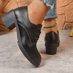 Nouvelles chaussures à lacets rétro à talon moyen, style britannique, talon épais, chaussures de travail professionnelles pour femmes, taille 43 - Product Image 4