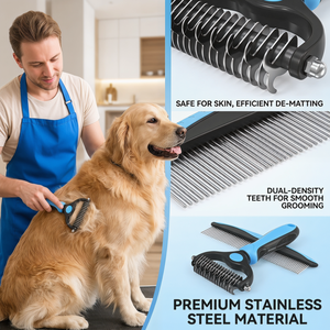Double-Sided Pet Grooming Tool - <strong>Undercoat</strong> <strong>Rake</strong> &amp; Deshedding Comb for Dogs Cats - Effective Dematting Hair Removal Brush - Product Image 1