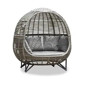 Aluminum Frame KD Structure Rattan Daybed With Canopy Garden Rattan Wicker Sofa Lounge Daybed