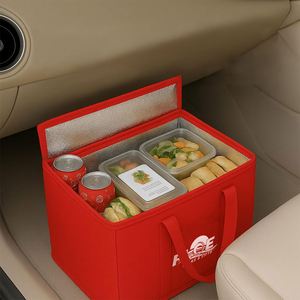 Sac isotherme de grande capacité pour l'extérieur, sac à lunch de pique-nique de couleur rouge, sac fourre-tout personnalisé en tissu non tissé, personnalisation. - Product Image 3