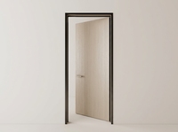 Porte intérieure en bois minimaliste moderne avec cadre étroit, finition grain de bois, ouverture manuelle, surface finie, porte battante décorative
