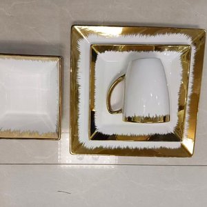 Luxury Ceramic <strong>square</strong> Dinner <strong>Plates</strong> White Gold Porcelain Gold Ceramic <strong>square</strong> Bowl <strong>Plates</strong> Gold Flatware <strong>Set</strong> - Product Image 2