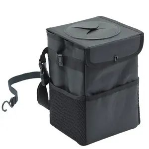Waterproof car trash can with Lid and Storage Pockets for car